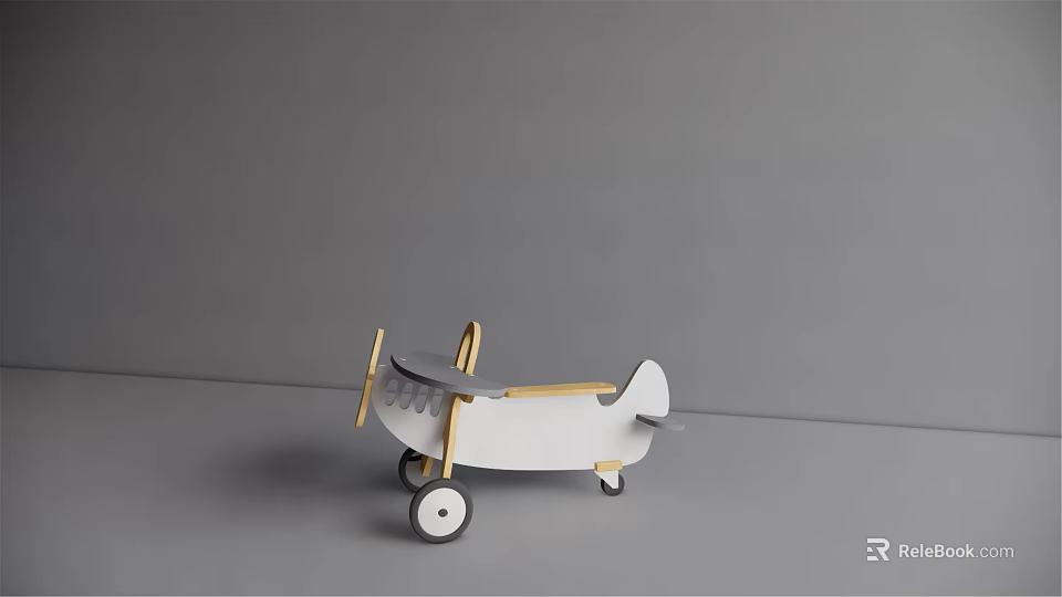 Electric Toy Airplane with White Body Wooden Accents and Wheels for Children 3d model 