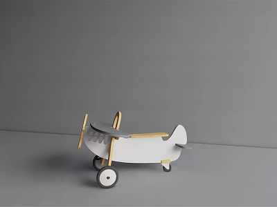 Electric Toy Airplane with White Body Wooden Accents and Wheels for Children 3d model