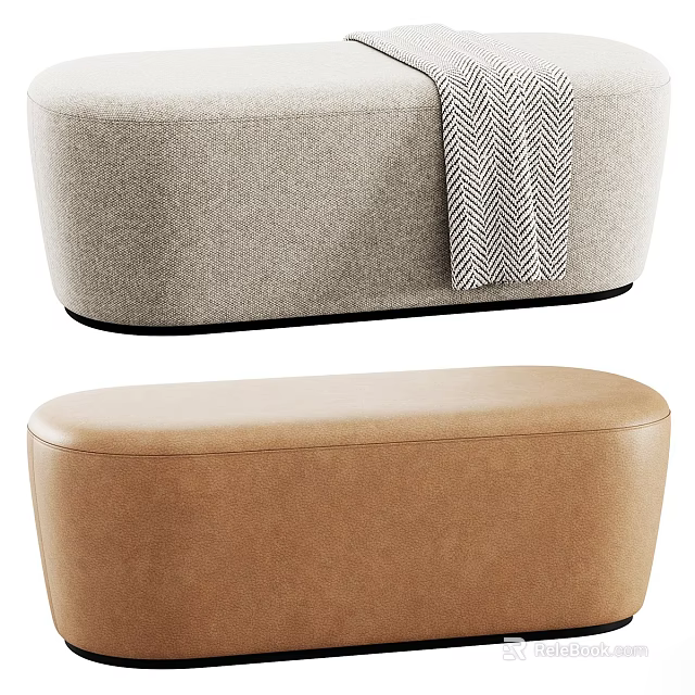 Light Gray Fabric Sofa with Herringbone Throw Blanket and Brown Leather Coffee Table Set 3d model 