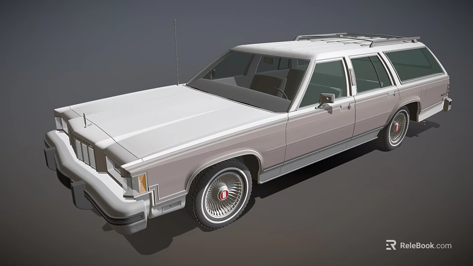 Vintage White Station Wagon With Roof Rack And Classic Silver Body Design 3d model 