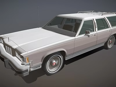 Vintage White Station Wagon With Roof Rack And Classic Silver Body Design 3d model