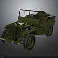 Vintage Green Military Jeep with Open Top White Logo and Large Off Road Tires