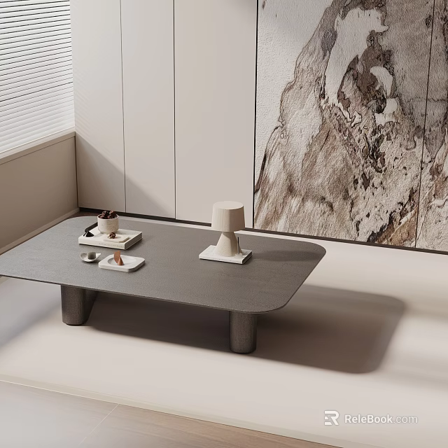 Modern Luxury Sofa Coffee Table Set With Gray Table Beige Sofa And Decorative Lamp 3d model