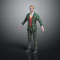 Man Wearing Green Suit With Colorful Patterns And Glasses Standing In Studio