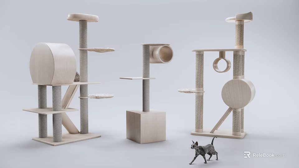 Stylish Modern Cat Trees With Scratching Posts Platforms And Cat Play Areas 3d model 