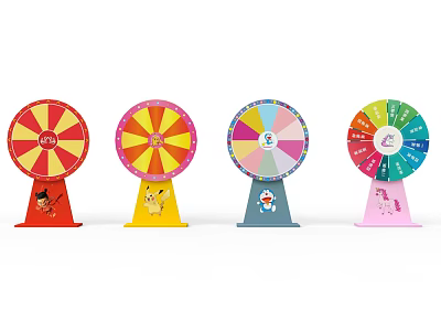Colorful Spinning Wheels With Cartoon Character Bases And Vibrant Designs 3d model