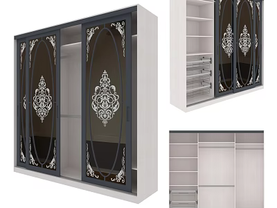 Modern Chest of Drawers with Glass Doors Ornate Patterns and Wooden Frame 3d model