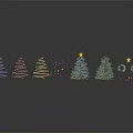 Colorful Christmas Trees and Green Pine Plants with Spiral Decorations Star Toppers and String Lights
