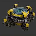 Industrial Mechanical Device With Yellow Black Circular Base And Blue Glowing Center