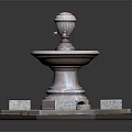 Stone Fountain With Hexagonal Base Ornamental Top And Square Support Blocks
