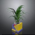 Lush Green Indoor Fern Plant In Modern Geometric Colorful Cubic Planter