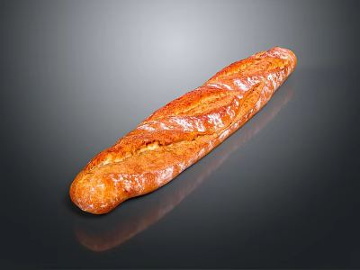 Golden Brown Baked Baguette With Crispy Crust On Black Background 3d model