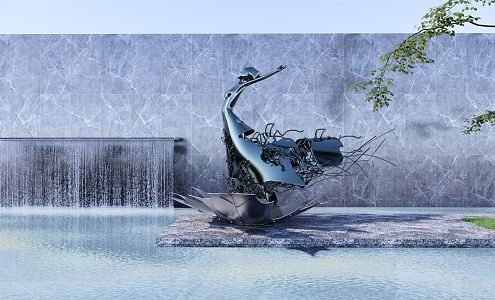 Modern City Sculpture Waterscape Sculpture 3d model