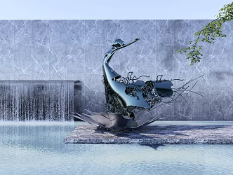 Modern City Sculpture Waterscape Sculpture 3d model