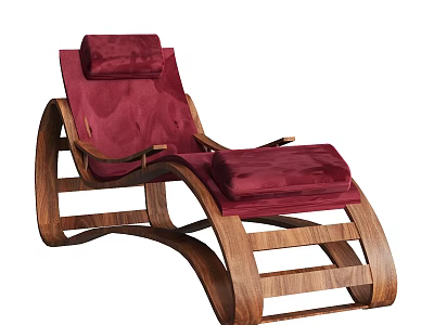 Modern Lounge Chair With Red Cushion And Curved Wooden Frame Design 3d model