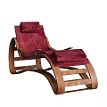 Modern Lounge Chair With Red Cushion And Curved Wooden Frame Design