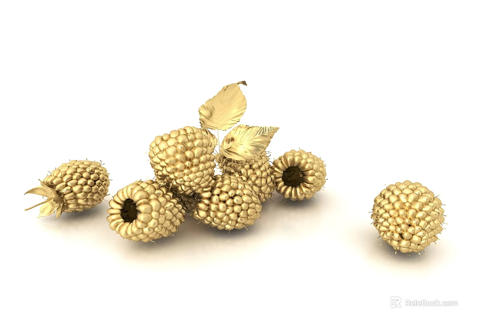 Golden Berry Shaped Decorative Ornament Set with Leaf Accents and Pieces 3d model 