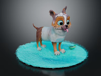 Cartoon Dog Game Movie Character 3D Model with Blue Mat and Tongue Out 3d model