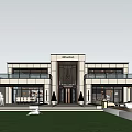 Modern Semi-detached Villa With Symmetrical Design Large Windows And Outdoor Lawn