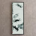 Traditional Chinese Animal Painting Featuring Black and White Running Dog and Calligraphy on Vertical Scroll