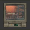 Vintage Retro Computer With Large Screen Monitor Red Green Interface Data Charts Keyboard Control Panels
