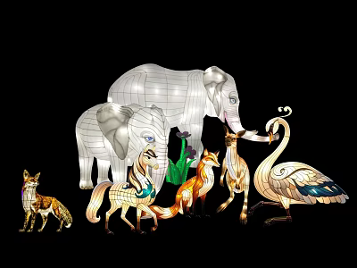 Animal Shaped Landscape Sculptures Featuring Elephant Swan Fox And Horse Light Artworks 3d model