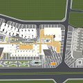 Modern Commercial Center Landscape With Multistory Buildings Glass Facade And Parking