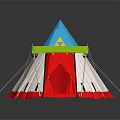 Colorful Teepee Tent With Blue Top Yellow Triangle Symbol White Red Base And Green Awning