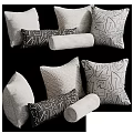 Multiple Decorative Throw Pillows Featuring Geometric Abstract Patterns And Neutral Color Tones