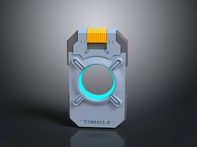 Gray Computer Interface Module with Blue Glowing Ring Yellow Stripe and CTM4530 3d model