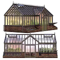 Classic Garden Greenhouse Design With Glass Panels And Brick Base For Plant