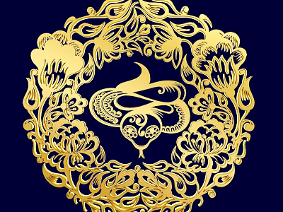 Golden Circular Sculpture Design Featuring Intricate Floral Patterns And Central Phoenix Figure 3d model