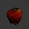 Fresh Red Apple With Shiny Surface And Green Stem On Gray Background