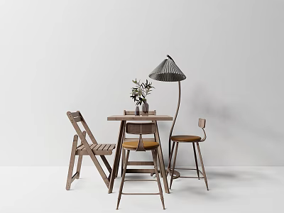 Stylish Wooden Outdoor Chairs Design With Matching Table Floor Lamp And Flower Vase 3d model