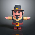 3D Cartoon Pilgrim Character With Black Hat Beard Yellow Belt Red Shoes And Outstretched Arms