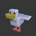 Plush Block 3D Duck Model With White Body Yellow Beak Red Detail And Yellow Feet
