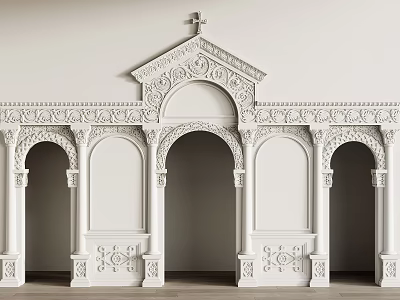 Ornate Classical Arches Design With White Carved Details And Cross Decoration 3d model