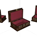 Display Cabinets With Open Wooden Boxes Featuring Red Lining And Carved Details