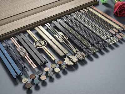 Various Styles Furniture Cabinet Handles With Black Blue Gold Brass Colors And Designs 3d model
