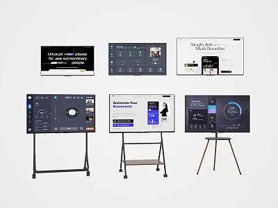 Smart Interactive Televisions With Stands And Data Presentation Dashboard Screens For Office Use 3d model