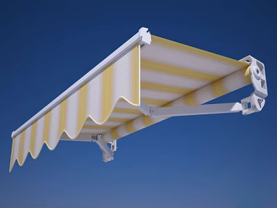 Retractable Awning With Yellow And White Striped Wavy Edge Fabric White Frame Outdoor Sunshade 3d model