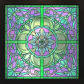 Ornate Filigree Window with Central Floral Design and Symmetrical Intricate Patterns