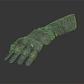 Sci Fi Character Using Metal Mechanical Glove With Articulated Joints And Dark Background