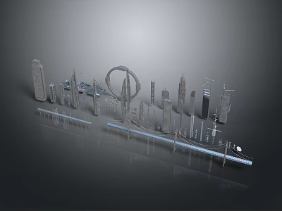 Modern Architectural Model Featuring Urban Skyscrapers Bridge Structures And Detailed Design 3d model