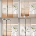 Modern Glass Room Divider With Black Metal Frame And Green Plant Decor