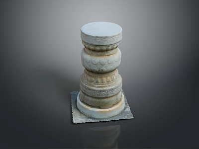 Ancient Grayish White Stone Pillar With Layered Carved Patterns As Scenic Landscape Feature 3d model