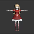 Blonde Hair Doll in Red Dress With White Hem Red White Striped Socks Arms Outstretched