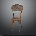 Classic Wooden Chair With Rattan Backrest And Elegant Curved Legs