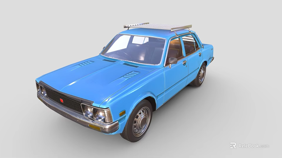 Blue Vintage Classic Car With Retro Design And Roof Rack Details 3d model 