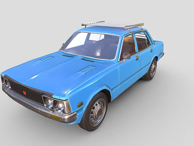 Blue Vintage Classic Car With Retro Design And Roof Rack Details 3d model